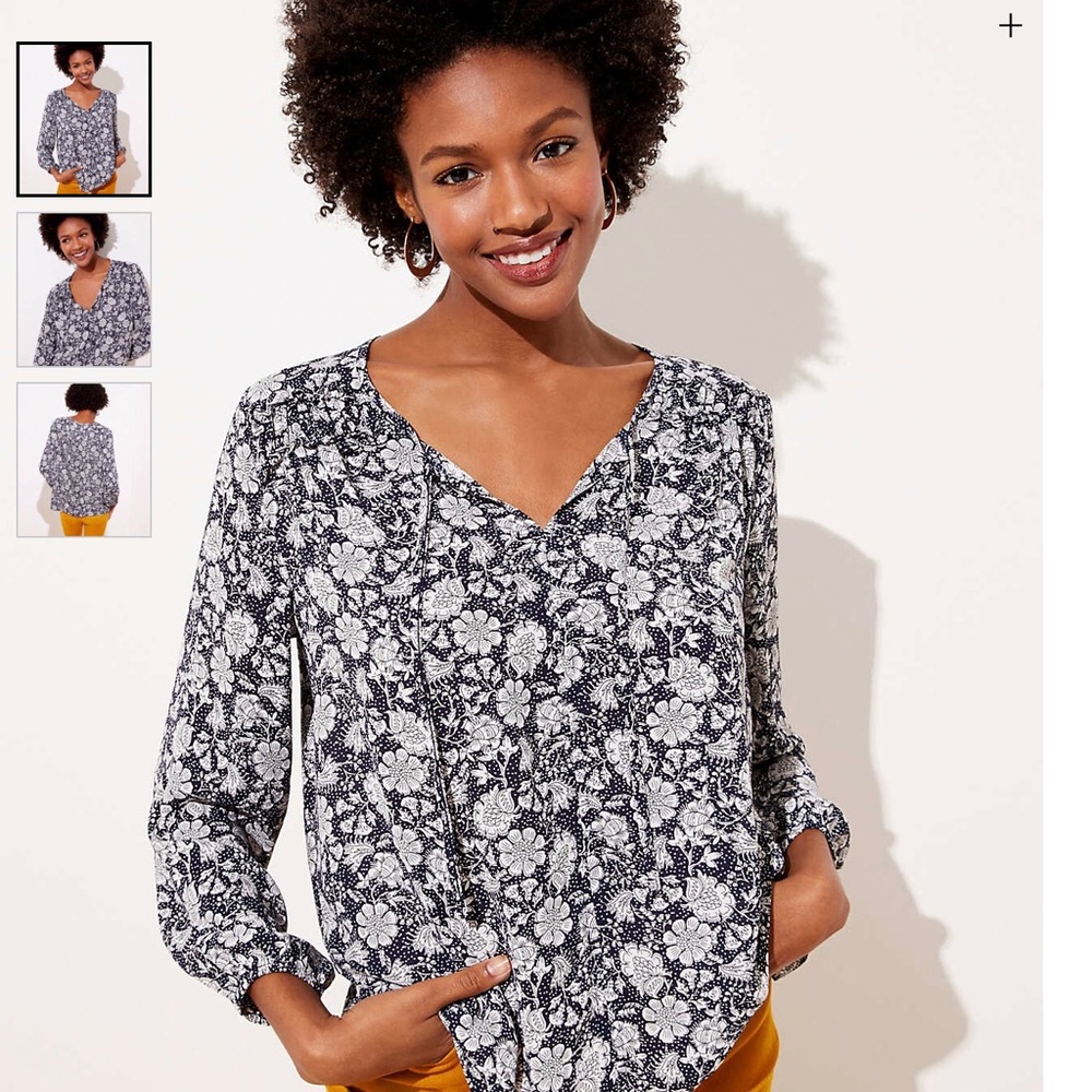 NWT Loft Petite Floral tie neck blouse. Size XXS